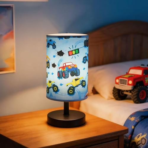 Monster Truck Room Decor Car Lamp 3-Color Small Linen Desk Lamp 10 x 5.12 Inch with Integrated LED Kids Lamps for Bedrooms Boys Living Lighting Table Lamps Home Decoration (Racing Car)
