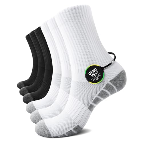TUUHAW Tennissocken Herren 43-46 Schwarz Lange Socken Herren 43-46 Weiß Sportsocken Baumwolle Herrensocken Fahrradsocken Frotteesocken Strümpfe Trekkingsocken