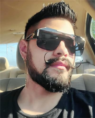 Image of Karsaer Oversized Square Flat Top Shield Sunglasses One Piece Frameless Stylish Women Men UV400 E1037