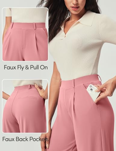 Image of IUGA Dress Pants Women Stretchy Wide Leg Work Pants Business Casual Outfits | Teacher Outfits for Women, Work Clothes, Trousers, Slacks, High Waisted, Pull on, Comfy, Office, Travel, Interview