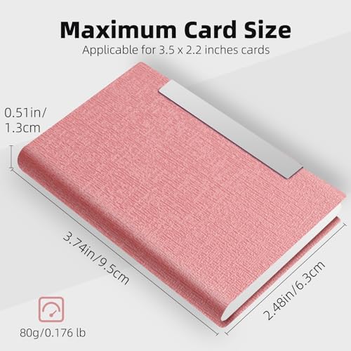 Business Card Holder/Case with Premium PU Leather and Stainless Steel for Men and Women - B-Pink4