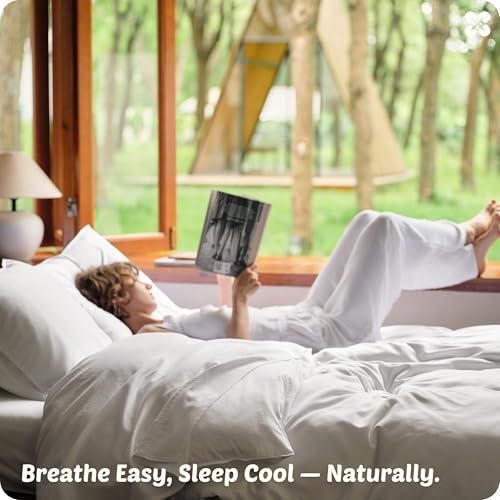 Image of Bedsure Cooling Duvet Cover Queen Size, Cotton & Viscose Derived from Bamboo Duvet Cover Set, PureWoven Ultra-Soft, Breathable & Lightweight Home Bedding for All Seasons (White,90 inchx90 inch)