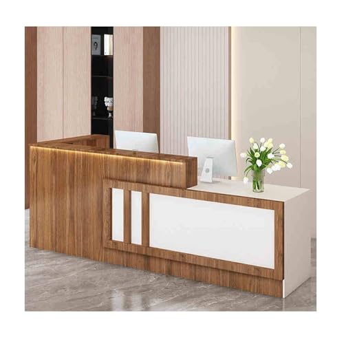 Generico Elegante bancone Reception per Negozi con Illuminazione a LED, Stabile Cassa per Le Vendite, Design Moderno, Lato Destro (120 cm, Finitura Bianco e Legno)