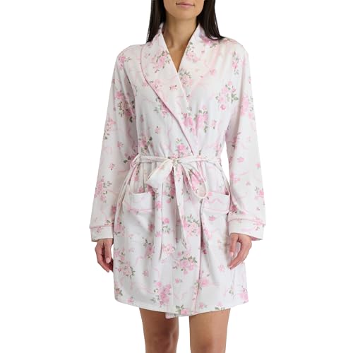 Laura Ashley Womens Robe- Buttery Soft Brushed Knit Knee Length Bathrobe with Pockets (US Alpha Large X-Large Regular Regular Ivory Floral)