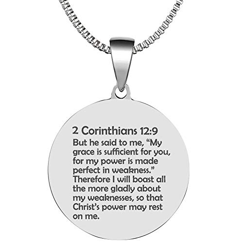 Bible Verse 2 Corinthians 12:9 Stainless Steel Religious Christian Pendant Necklace