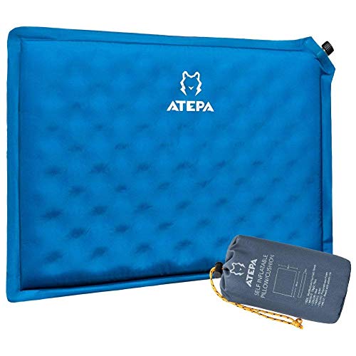 ATEPA Self-inflating Stadium Seat Cushion, Outdoor Portable Inflatable Seat Pad with Carrying Bag, for Hard Bench, Sports, Camping, Air Plane Ride, Traveling,2.75 oz, Blue