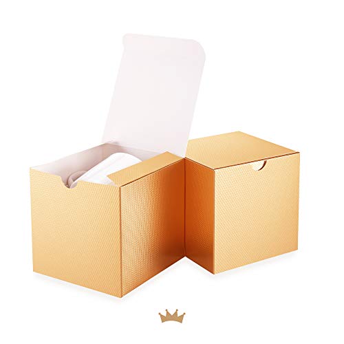Packqueen 50 Gift Boxes 4X4X4 Inches, Gift Boxes With Lids, Gold Gift Boxes, Gift Boxes Bulk, Candles Boxes For All Occasions (Glossy Gold, Grain Texture) #TOP2