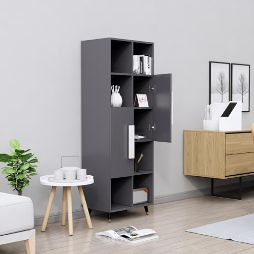 Image of Bniture Bookshelf for Home | Engineered Wood Book Shelf with 2 Door & 6 Shelf | Open Book Shelf Stand for Library | Multipurpose Display Organizer for Living Room, Study & Office | Slate Grey