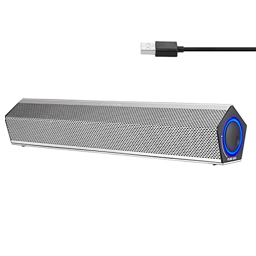 Sanyun SW010 Computer Speakers, Wired USB Powered Mini Sound Bar, Bluetooth 5.0, USB-A Connection with Built-in 16-bit DAC for Power and Audio, 8W Stereo Sound for PC Desktop Laptop, Silver New