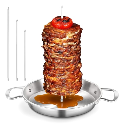 P&P CHEF Shawarma Pan for Grill Al Pastor Skewer Stainless Steel 10 Vertical Skewer Pan with 3 Spikes (8/10/12) for Tacos Al Pastor Chicken Smoker Oven Safe & Dishwasher Safe