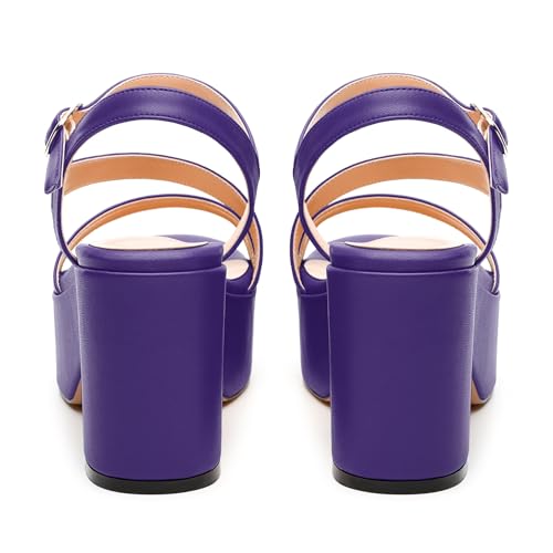 Women's Platform Wedge Sandals - Open Round Toe with Adjustable Ankle Strap, Solid Color Chunky Heels for Work, Parties & Casual Gatherings4