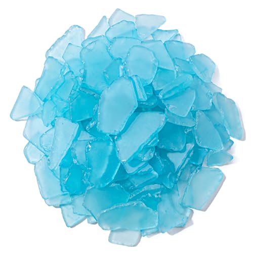 Keedolla Tumbled Sea Glass for Crafts - 15 OZ Ice Blue Seaglass Pieces Flat Frosted for DIY Art Crafts, Vase Filler, Beach Weddings, Aquarium and Home Decor