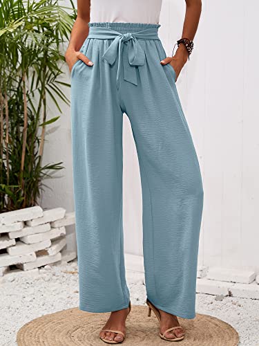 Heymoments Women's Wide Leg Lounge Pants with Pockets Lightweight High Waisted Adjustable Tie Knot Loose Trousers - Image 3
