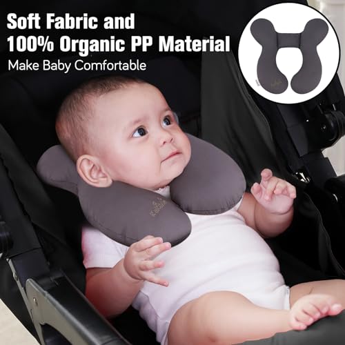 Image of KAKIBLIN Baby Travel Pillow, Upgraded Baby Neck Pillows for Car Seat, Infant Neck Support Pillow for Head and Neck,Newborn Head Support for Car Seat, Stroller, Pushchair(Grey) | Portable Washable Ergonomic Nursing arm Pillow for Feeding for Mom and Baby