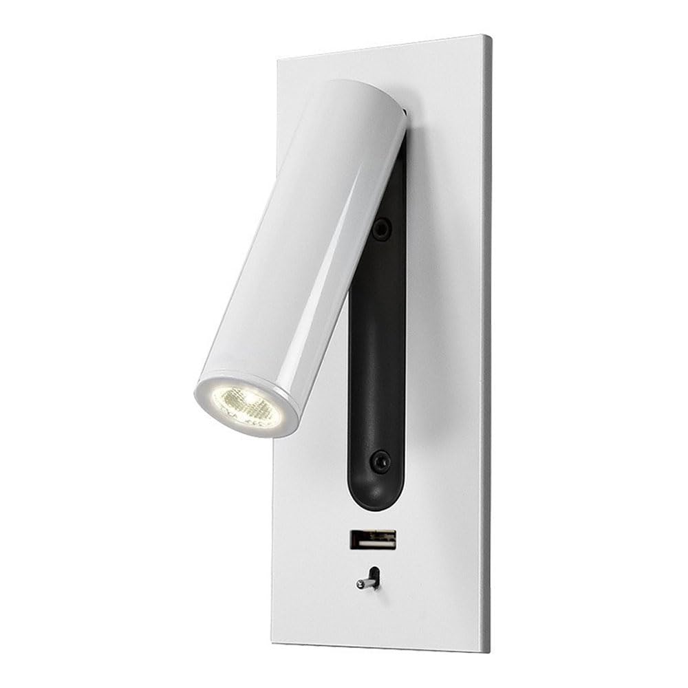 Lámparas de Lectura LED de Pared con Puerto USB - Apliques de mesilla empotrables Ajustables para Dormitorio, Sala de Estar y Hotel. Lámpara Blanca cálida de 3000 K (Blanco).