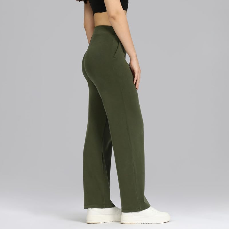 Image of BlissClub Womens BareButter Straight Pants, High Rise, Straight fit,Pockets, Comfortable Waistband,Regular Variant Below 5'4