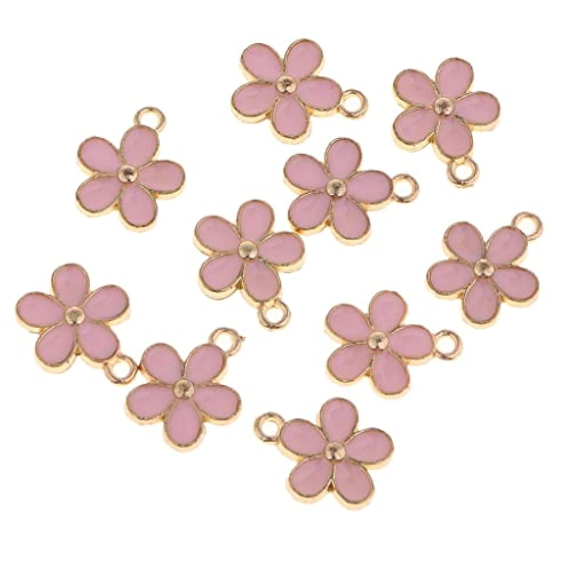 10Pcs Pink Enamel Flower Charms for DIY Bracelets