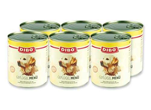 DIBO Menü Geflügel, 6 x 800g-Dose, Hundefutter, Nassfutterohne Konservierungsstoffe, Reine Fleischdosen aus frischem und natürlichem Fleisch Qualität