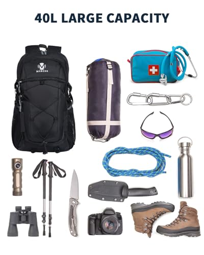 mokzer Hiking Camping Backpack Lightweight Water Resistant 40L Cycling Trekking Ruckback For Men Women Outdoor Travel Daypack(Black) - Image 6