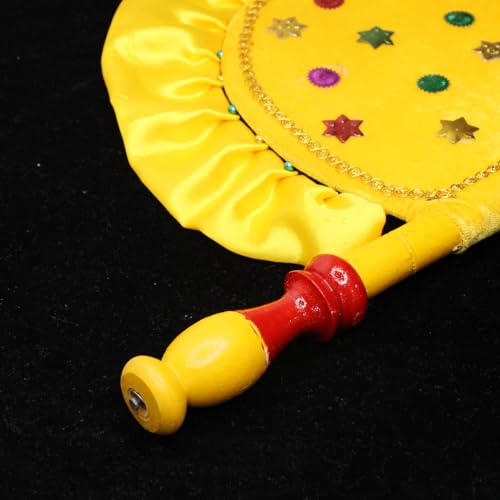 Image of Handmade and Decorative Orange Hand Fan with Wooden Handle for Cool Air, Home Dcor and Travel Use Vinjano /Pankhi - Return Gift,[Mother's Day Gift]