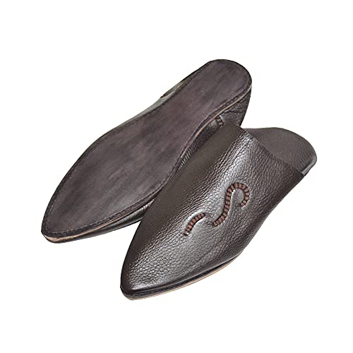 Babouches marocaines en cuir véritable marron uni taille 45 faites main à Marrakech