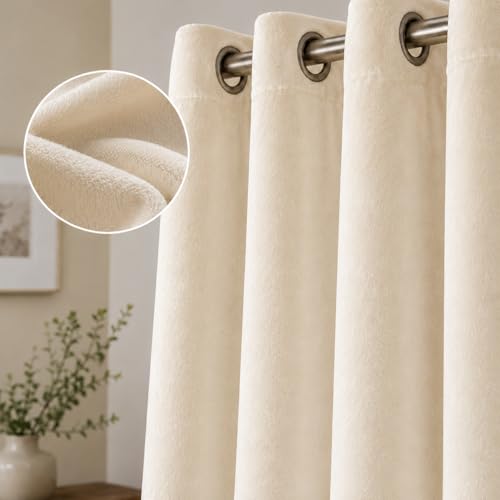 Image of Velvet Curtains | Heavy Soft Premium Velvet Drapes for Bedroom and Living Room | Semi Light Blocking, Thermal Insulated and Noise Reducing Window Panels | 5 Feet, Set of 2 (Beige)
