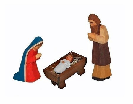 Heilige Familie Set Maria, Josef Kind braune Haare 2tlg Krippenfigur mit Baumwollbeutel