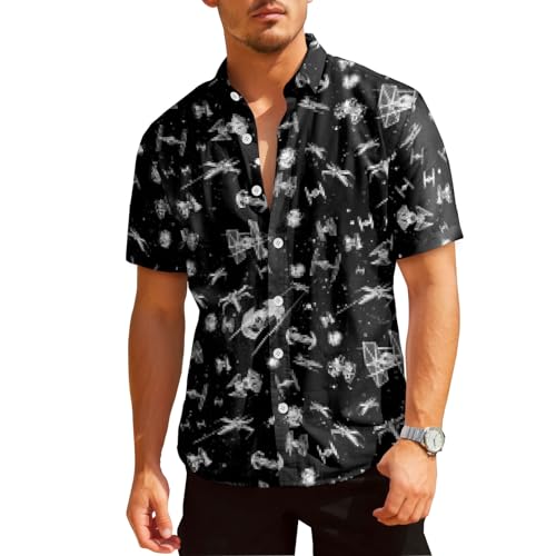 HUNTFAMI Mens Hawaiian Button Down Shirt Short Sleeve Casual Summer Shirt for Beach Vacation & Parties Unisex Galaxy Space Cosmic Gift Shirt