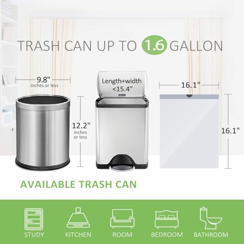 Image of 1.6 Gallon 100 Counts Small Drawstring Trash Bags by Teivio, Fit1.2,1.3,1.5 Gallon Bathroom Trash Can Bin Liners, 5-6 Liter Small Plastic Garbage Bags for home office kitchen, White