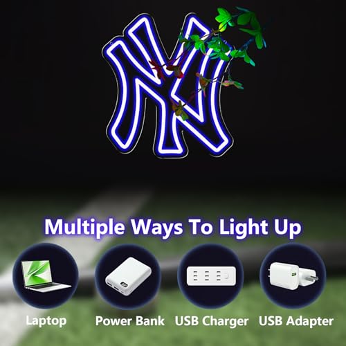 Image of AHlove YANKEES Neon Signs for Wall Decor，Baseball Team Neon Lights for Bedroom，LED Signs Suitable for Man Cave、Dormitory、Games Room、Bar，Gifts for Teen Boys