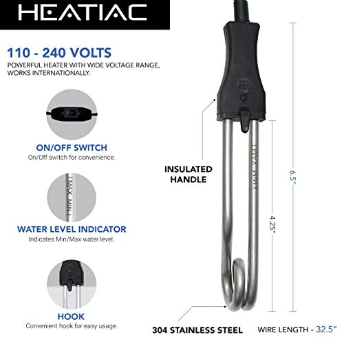 image for HEATIAC Travel Immersion Heater with On/Off Switch - Dual Voltage 300 