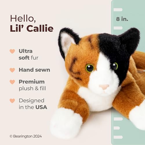Image of Bearington Lil' Callie Stuffed Animal - 8 inch Posable Kitty Plush Stuffy with Soft Tricolor Fur and Weighted Inner Bean Bags - Adorable Calico Kitten Plushie Toy and Cuddly Gift for Kids and Cat Lovers