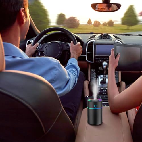 Image of STHIRA 230ml Car Humidifier, Car Humidifier Diffuser, 2 Mist Modes with Colourful Lights, Essential Oil Diffuser, Automatic Shut-Off USB Power Supply Mist for Home, Office, Travel