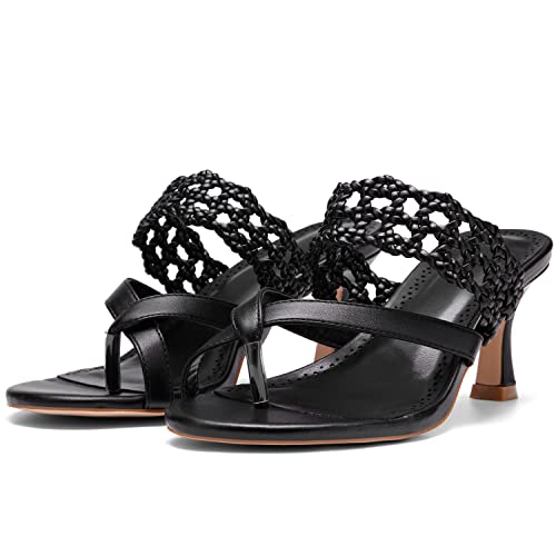 Coutgo Womens Low Kitten Heel Sandals Open Toe Ankle Strap Thong Slides Backless Slip on Dress Shoes3