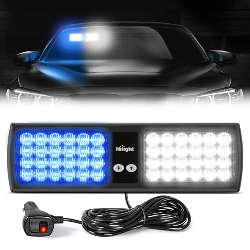 Nilight Blue White 48LED Visor Strobe Lights Interior Windshield Emergency