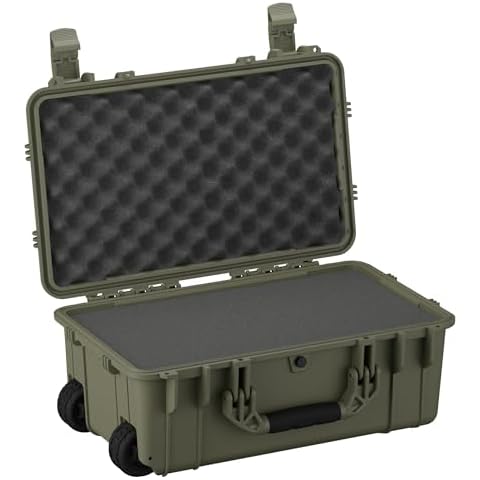 Condition 1 22" Large Rolling Lockable Hard Storage Case with Foam, Model 300, Waterproof Protective Box for Camera, Tactical, Scientific Gear, Made in USA, 21.84"x13.82"x9" Green Cover