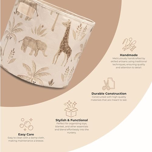 Crane Baby Safari Animal Nursery Storage Basket, Collapsible Fabric Toy Bin, Jungle Themed Organizer for Playroom, Gender Neutral Decor Safari Animal 13 x 12 Inches - Image 3