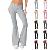 Cotton Flare Leggings for Women Fold Over Yoga Pants Y2k Pants Low Rise Wide Leg Sweatpants Buttery Soft Bell Bottom Bootcut Flared Gym Workout Leggings Comfy Lounge Stretch Active Pants Y2k Clothes