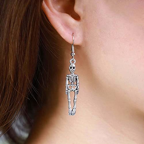 Yheakne Punk Skeleton Drop Earrings Silver Skeleton Dangle Earrings Skeleton Bone Earrings Gothic Skull Skeleton Earrings Scary Dead Bones Earrings Jewelry for Women and Girls
