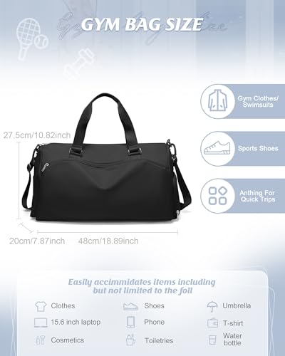 Image of Gym Bag for Women with Shoe Compartment Lightweight Travel Duffle Bags Carry on Bag Overnight Weekender Duffel Bag with Wet Pocket Personal Item Travel Bag Tote Bag Workout Dance Bag Black
