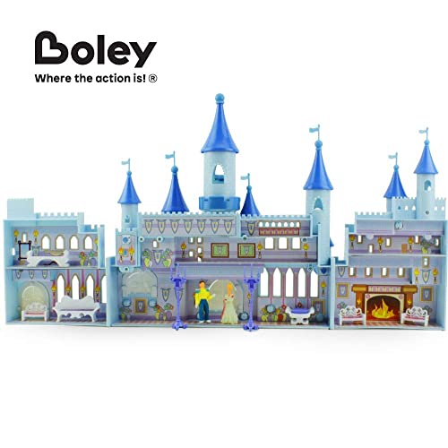 Boley Princess Castle Dollhouse - Small Plastic Doll House Pop-Up Castle Kit With Furniture And Front Lawn Miniatures - 19 Piece Play Set For Girls #TOP2