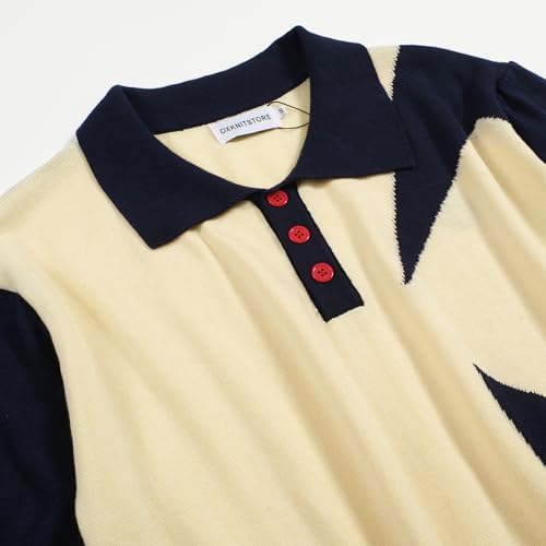 OXKNIT Knit Polo Shirts for Men, Dark Blue Star Vintage Polo Shirt Casual Short Sleeve Begie Golf T Shirts3