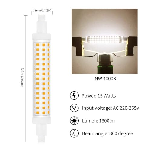 Bonlux R7s 118mm J118 LED Bulb Natural White 4000K 15W J Type Linear Light Bulb 120W Incandescent Lamp Equivalent Double Ended Reflector Light Super Bright 360°Beam Angle, Non-dimmable 240V (2-Pack) - Image 3