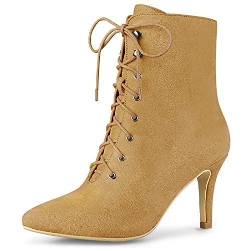 Allegra K Bottines à lacets et bout pointu à talon aiguille pour femme - - camel, 39 EU