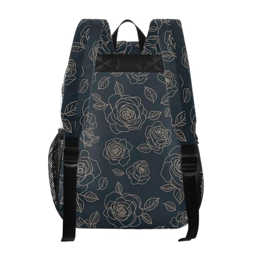 Clear Backpack for Women Gold Floral Leaves Flowers Black Kids Girls Backpack Boys Plastic See through Bookbag3