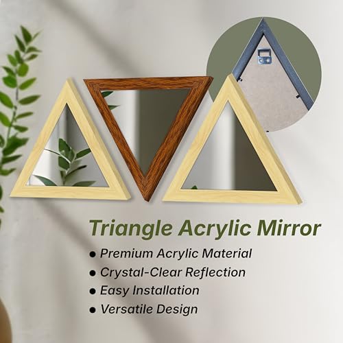 Image of Art Street Acrylic Triangle Decorative Wall Mirror Set of 6 Triangle Shape Mirror for Home Decoration, (9x9 Inch, Brown, Beige)