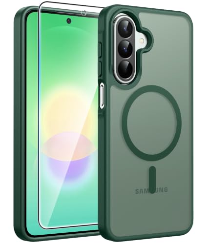 Image of FNTCASE for Galaxy A27 5G Phone Case: for Samsung A27 Cases [Fit for Magsafe] [Screen Protector] Military Grade Drop Protection, Translucent Matte Back, Slim Shockproof Protective Cover - Green