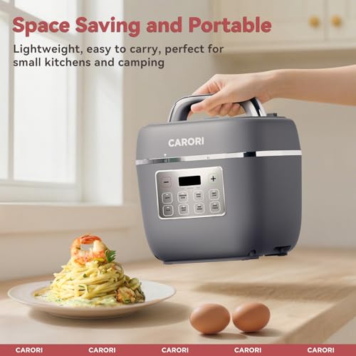 Image of Electric Pressure Cooker 3QT, 8-Function Compact Multi-Cooker with Ceramic Nonstick Pot for Saute, Pressure Cook, Slow Cook, Meat Stew, Rice, Delay Start, Keep Warm, Safe Venting, Gray