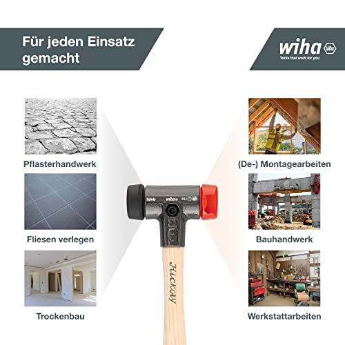 Wiha Schonhammer Safety mittelweich und hart (26613) I Gummihammer mit hochwertigem Hickory Holzstiel I Rund-Schlagkopf 50mm – Ansicht 5