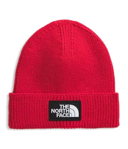 The North Face TNF Logo Box Cuffed Beanie | Classic Fit, Rib Knit Winter Hat for Men & Women, Woven Logo or Embroidered Icon Patch, TNF Medium Grey Heather, One Size